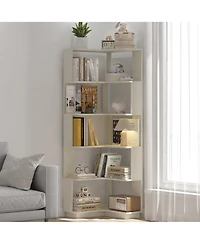 Flynama 6-Tier L-Shaped Corner Bookshelf, Anti-fall Baffle Hollow Back Home Storage Rack