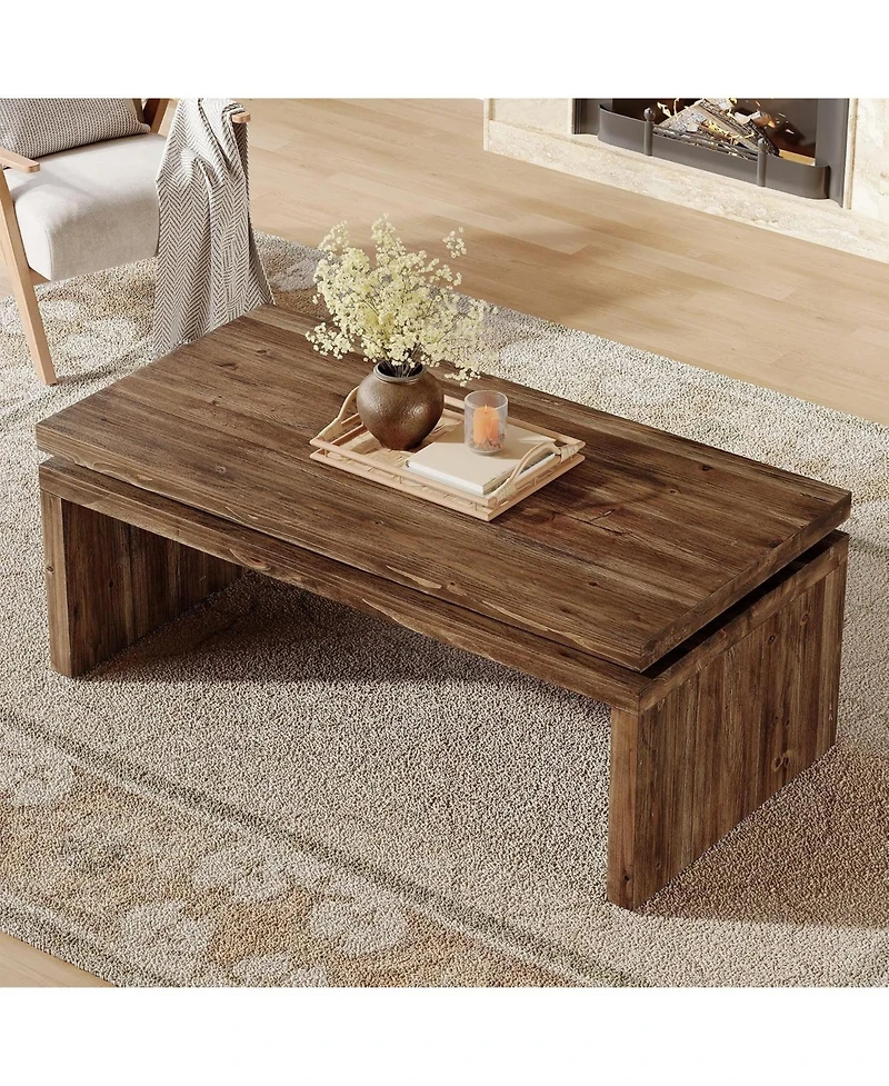 Tribesigns Solid Wood Coffee Table for Living Room, 47.2'' Farmhouse Rectangle Center Cocktail Table with Thick Design