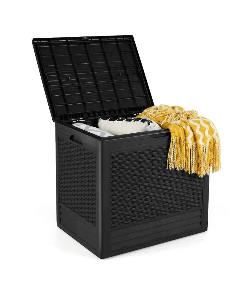Gymax 25 Gallon Outdoor Storage Box Pp Deck Container With Rattan Patterns and Lockable Lid