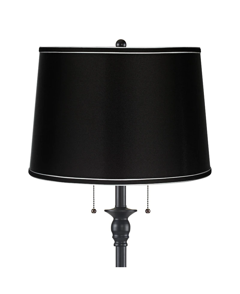 360 Lighting Dyna Traditional 58" Tall 2-Light Standing Floor Lamp Skinny Pole Pull Chain Finish Drum Satin Shade
