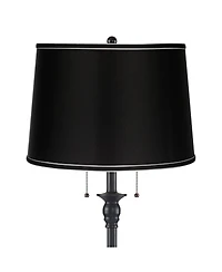 360 Lighting Dyna Traditional 58" Tall 2-Light Standing Floor Lamp Skinny Pole Pull Chain Finish Drum Satin Shade
