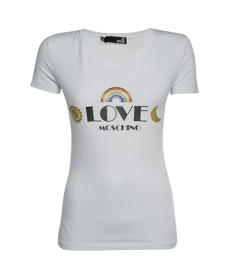 Pre-Owned Love Moschino Women's Glitter Logo Graphic T-Shirt
