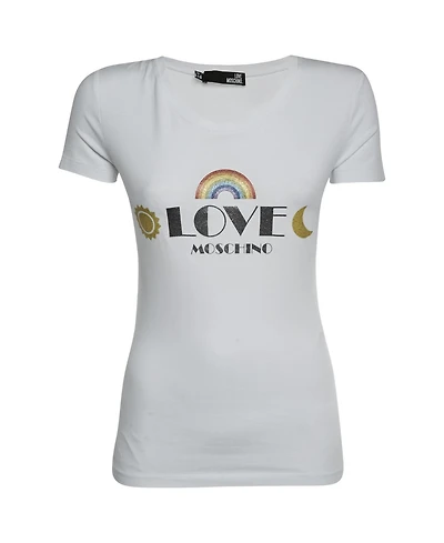 Pre-Owned Love Moschino Women's Glitter Logo Graphic T-Shirt