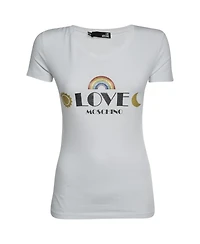 Pre-Owned Love Moschino Women's Glitter Logo Graphic T-Shirt