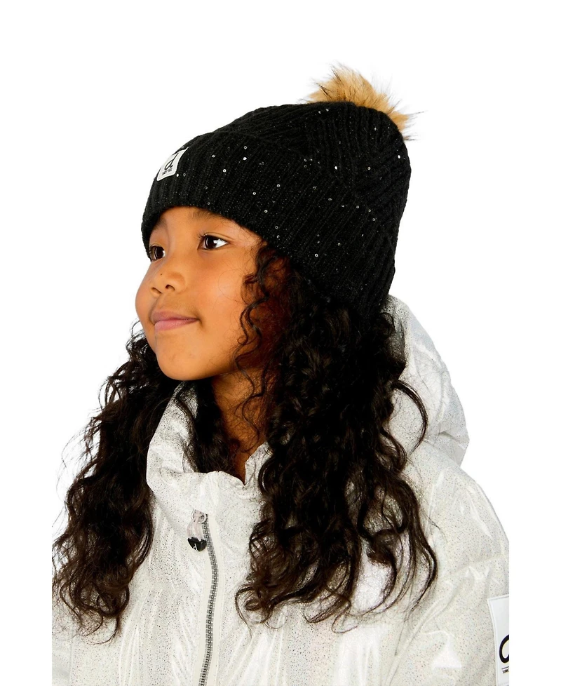 Deux par Deux Toddler Girl (2-4)Winter Knit Hat with Pompom