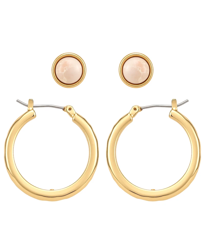Guess Gold-Tone Serpentine Stone Stud & Hoop Earrings, 2-Piece Set