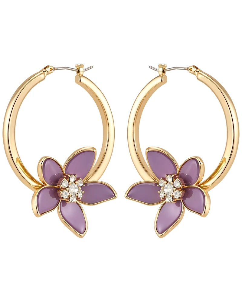 Guess Gold-Tone Crystal Stone Hoop Earrings