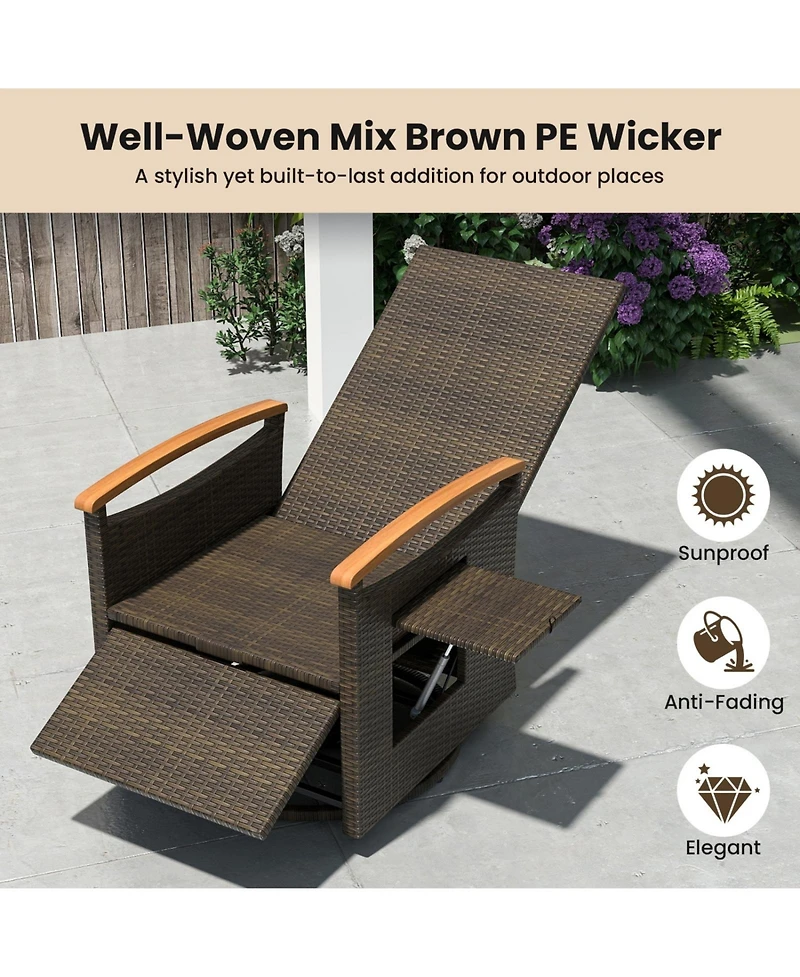 Sugift Set of 2 Patio Rattan 360 Swivel Recliner Chairs with Side Tables and Footrests