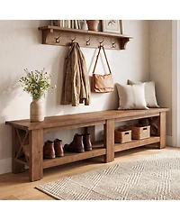 Tribesigns 70.87" Solid Wood Entryway Shoe Bench, Extra Long Farmhouse Entryway Bench with Storage for Hallway, End of Bed
