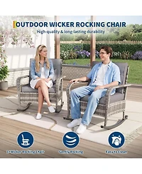 gaomon Outdoor Wicker Rocking Chair Rattan Rocker with Thick Cushion and High Back, All-Weather Patio Chair for Porch, Patio and Garden