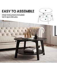 homfan Round Coffee Table with Storage, 2-Tier Modern Circle Accent Table
