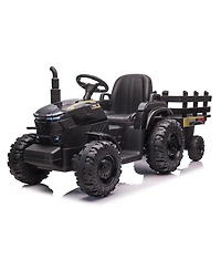 homfan 12V Ride On Tractor with Trailer, Dual 40W Motors, Led Headlights, Usb/MP3, Outdoor Backyard Play