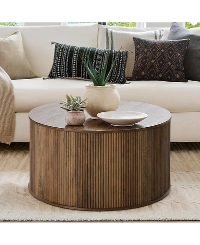 Tribesigns 31.5" Round Coffee Table, Modern Farmhouse Wood Center Table with Fluted Drum Base