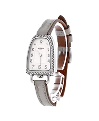Pre-Owned HERMES Galop d'Hermes Quartz Watch in Stainless Steel and Leather with Diamond Bezel 21mm