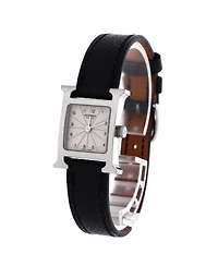 Pre-Owned HERMES Heure H Quartz Watch in Stainless Steel and Leather 17mm