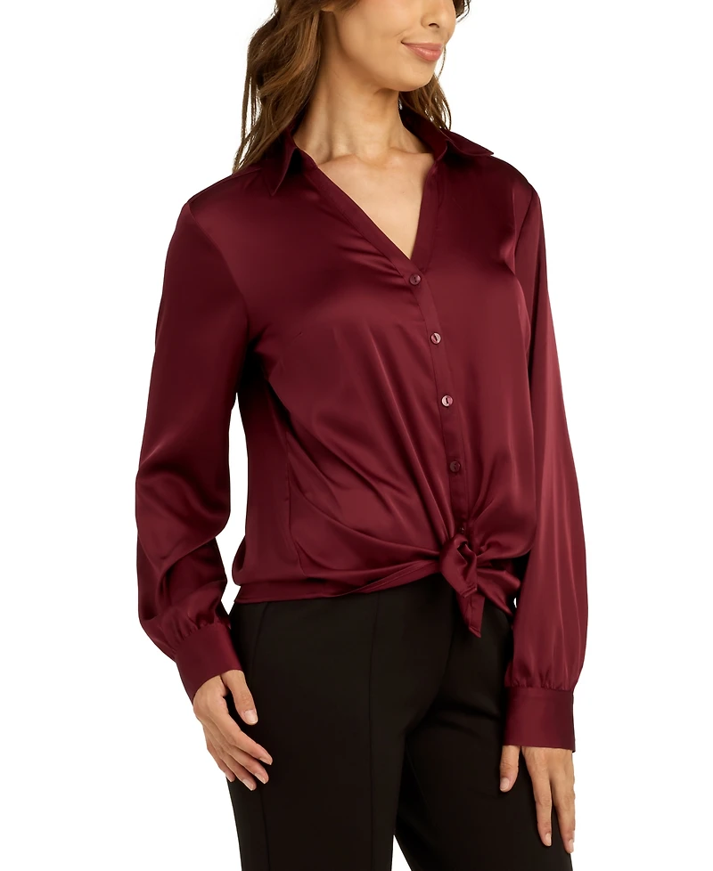 Bcx Juniors' Stretch Satin Button-Up Shirt