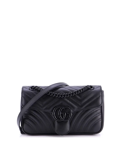Pre-Owned Gucci Small Gg Marmont Monochrome Flap Bag Matelasse Leather