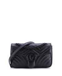 Pre-Owned Gucci Small Gg Marmont Monochrome Flap Bag Matelasse Leather