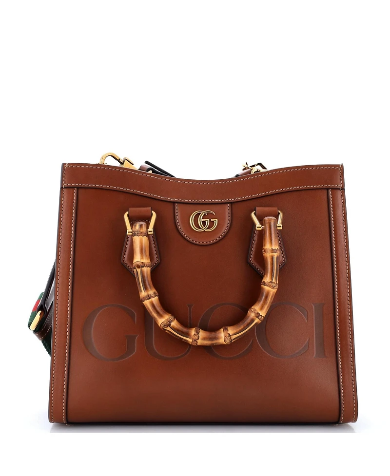 Pre-Owned Gucci Small Diana Nm Logo Bamboo Handle Tote Embossed Leather