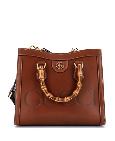 Pre-Owned Gucci Small Diana Nm Logo Bamboo Handle Tote Embossed Leather