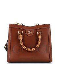 Pre-Owned Gucci Small Diana Nm Logo Bamboo Handle Tote Embossed Leather