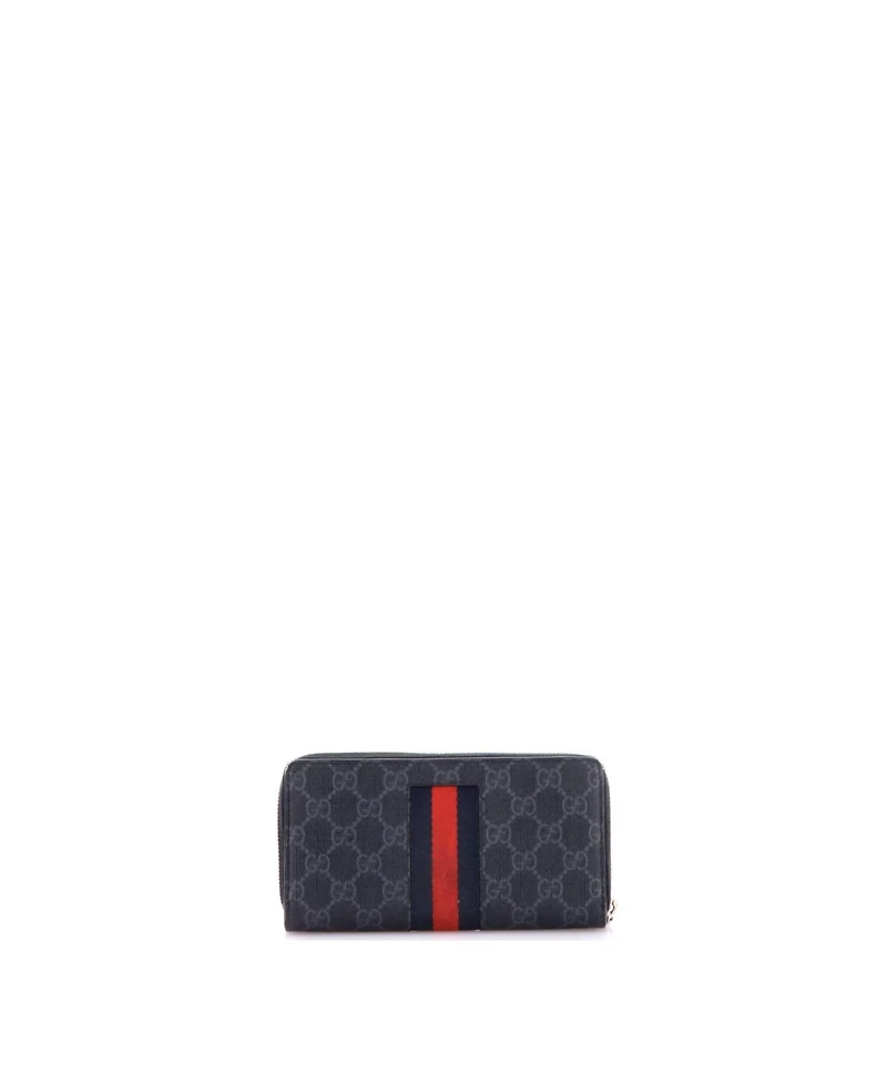 Pre-Owned Gucci Web Zip Around Wallet Gg Coated Canvas