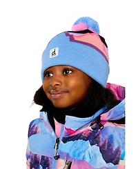 Deux par Deux Little and Big Girl 5-14 Winter Knit Hat with Pompom Black Printed Mountains