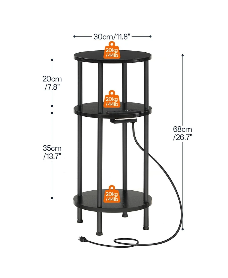 Slickblue Small Round End Table with 3-Tier Storage and Charging Station and Usb Ports