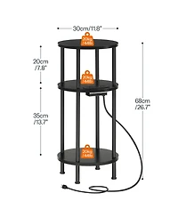 Slickblue Small Round End Table with 3-Tier Storage and Charging Station and Usb Ports