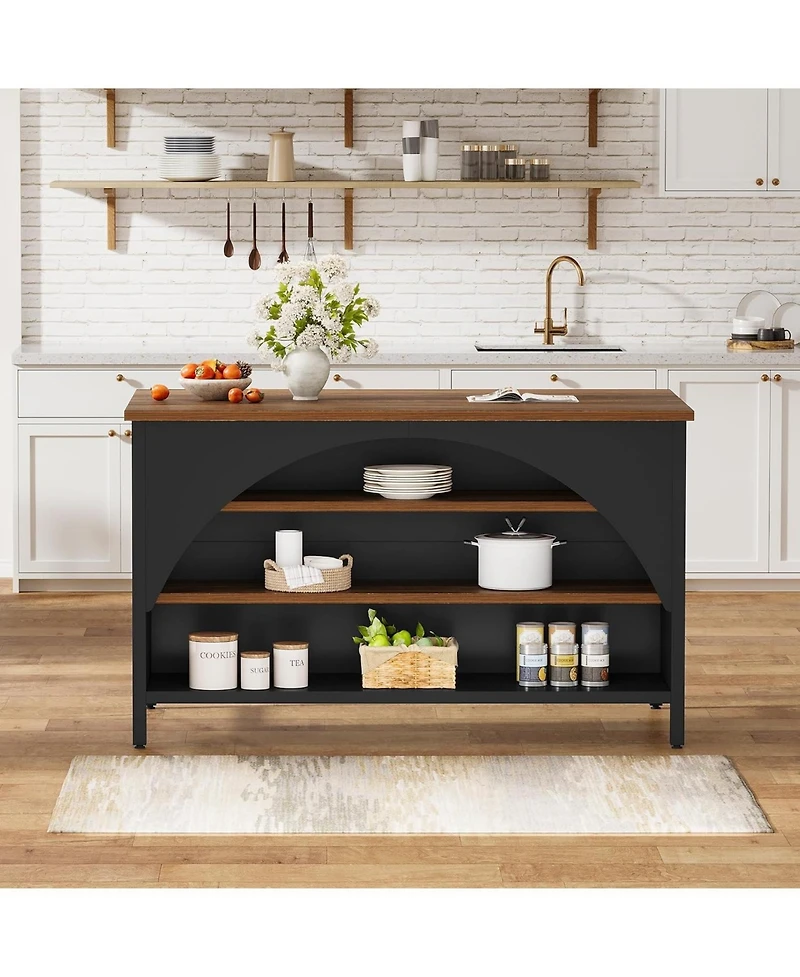 Tribesigns Kitchen Island with 3 Storage Shelves Kitchen Shelf With Large Countertop And Seating Area Modern Wooden Coffee Bar Table