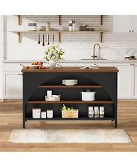 Tribesigns Kitchen Island with 3 Storage Shelves Kitchen Shelf With Large Countertop And Seating Area Modern Wooden Coffee Bar Table