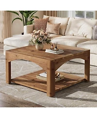 Tribesigns Square Coffee Table, 31.5" Solid Wood Coffee Table, 2-Tier Center Table for Living Room