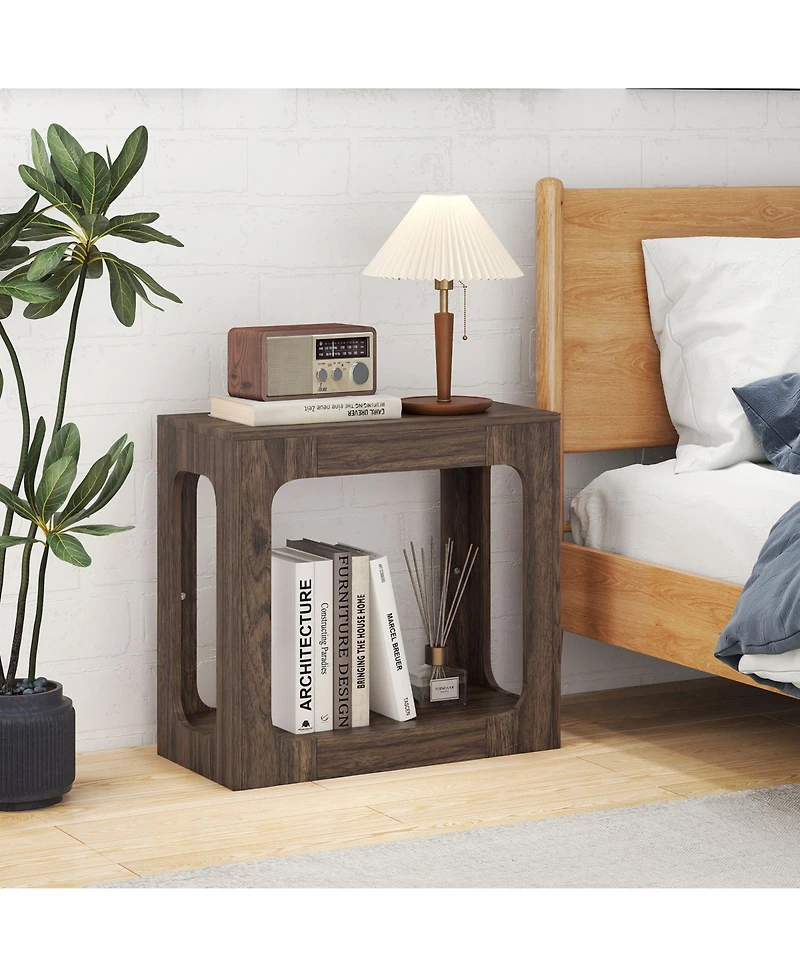 Costway 2-Tier End Table with Storage Shelf Hollow-out Design for Living Room