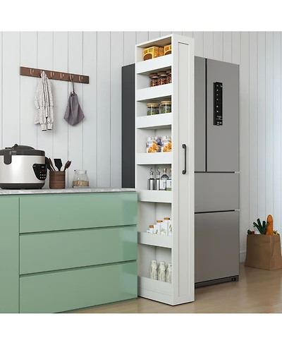 Flynama 7 Tier Slim Pull Out Storage Shelf Narrow Gap Organizer For Kitchen Living Room