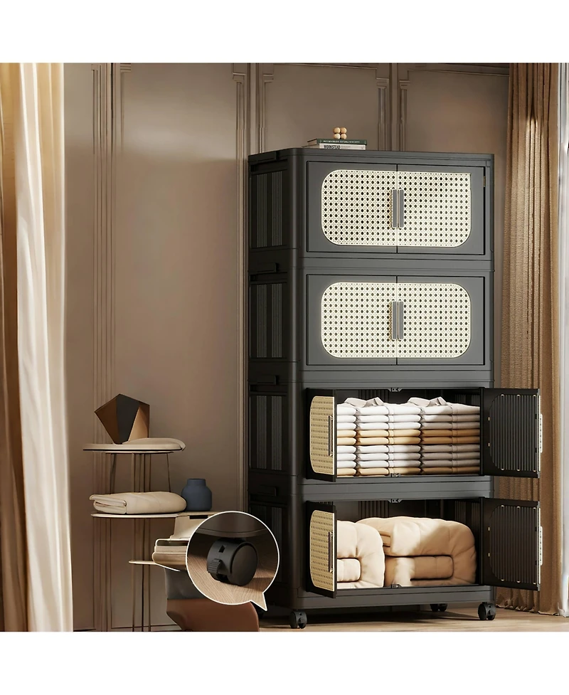 Flynama 4 Tier Folding Storage Cabinet with Wheels Collapsible Magnetic Door