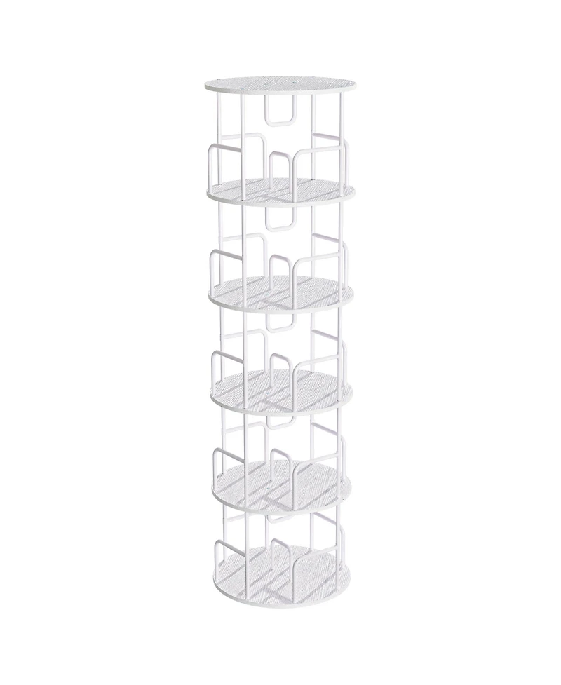 Flynama 5-Tier 360 Degree Rotating Book Tower Vertical Spinning Design Space-Saving Home Living Room Storage Organizer