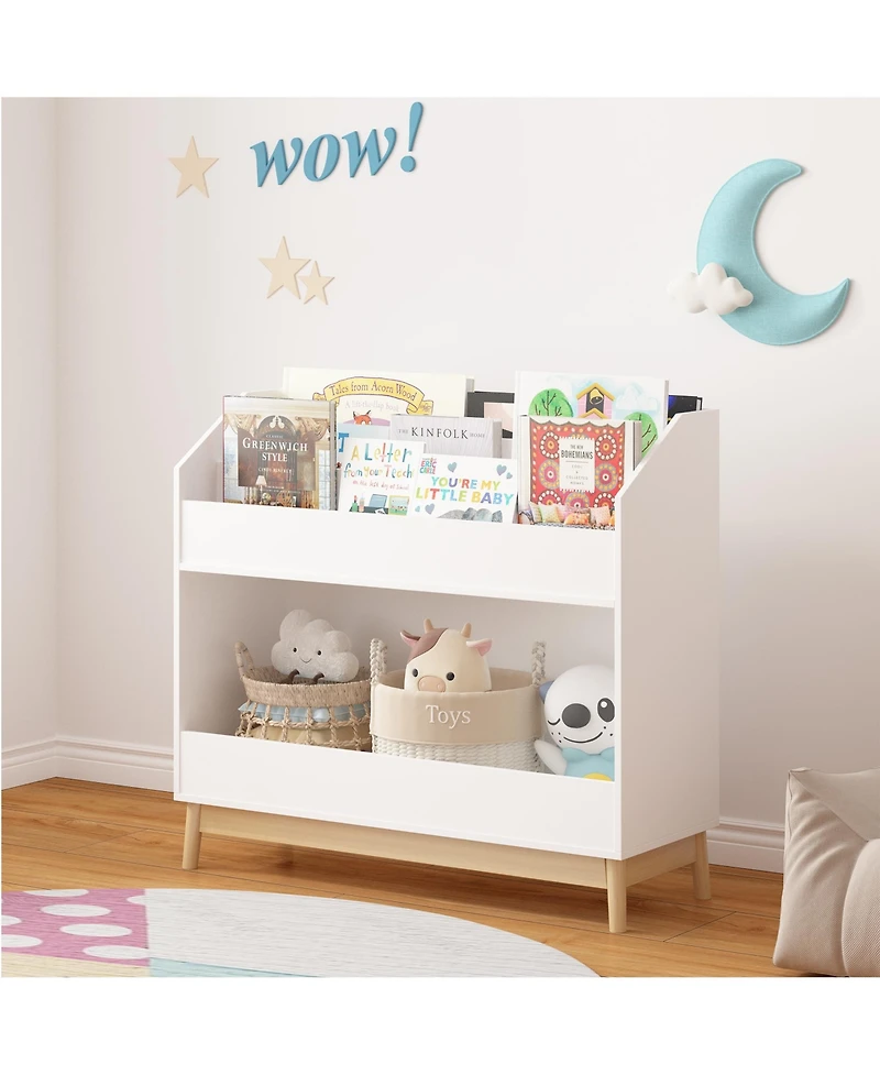 flynama Toddler Book Display Shelf with Storage Bin Wooden Kids Bookcase