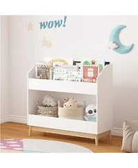 flynama Toddler Book Display Shelf with Storage Bin Wooden Kids Bookcase
