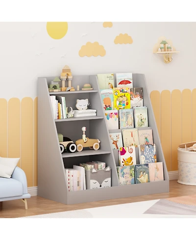 Flynama 4-Tier Kids Mdf Bookshelf, Multi-use Toy and Book Storage Unit for Nursery Playroom Bedroom