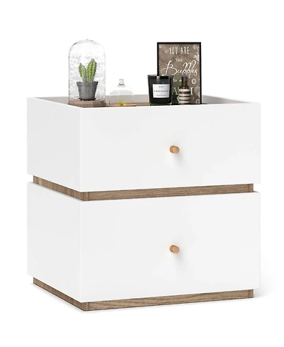 Costway 1 Pieces 2-Drawer Nightstand Modern Bedside Table with Storage Raised Edge for Living Room