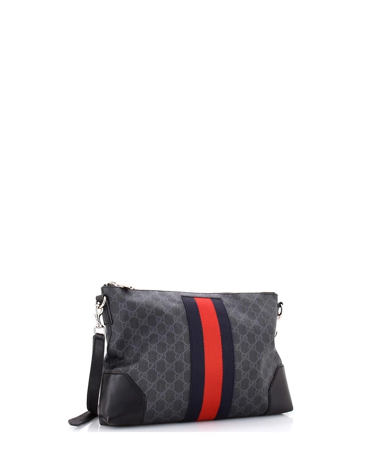 Pre-Owned Gucci Medium Web Zip Flat Messenger Gg Coated Canvas