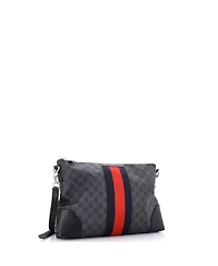 Pre-Owned Gucci Medium Web Zip Flat Messenger Gg Coated Canvas