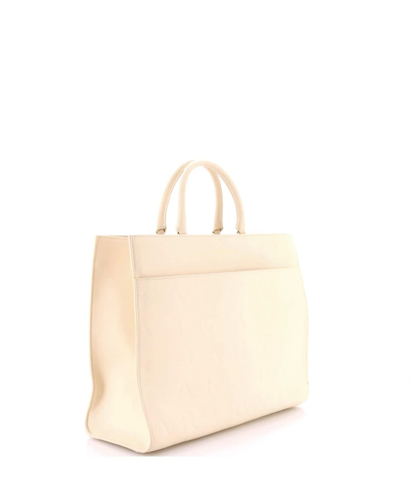 Pre-Owned Bvlgari Medium Logo Convertible Tote Embroidered Leather