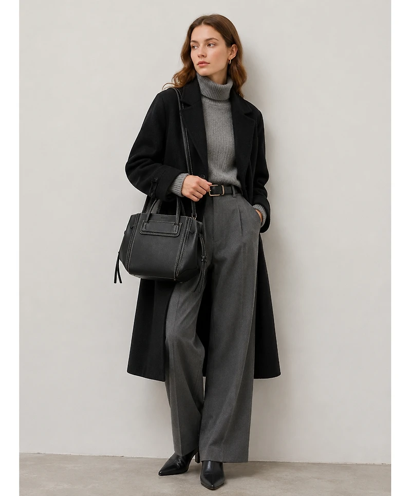 Susu Hadley Leather Tote Bag Structured Shoulder Purse Minimalist Convertible Crossbody with Top Handles