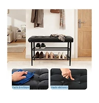 homfan Oil-Wax Leather Shoe Storage Bench, 3-Tier Shelf Sturdy Steel Frame Comfort Accent Bench for Entryway Bedroom