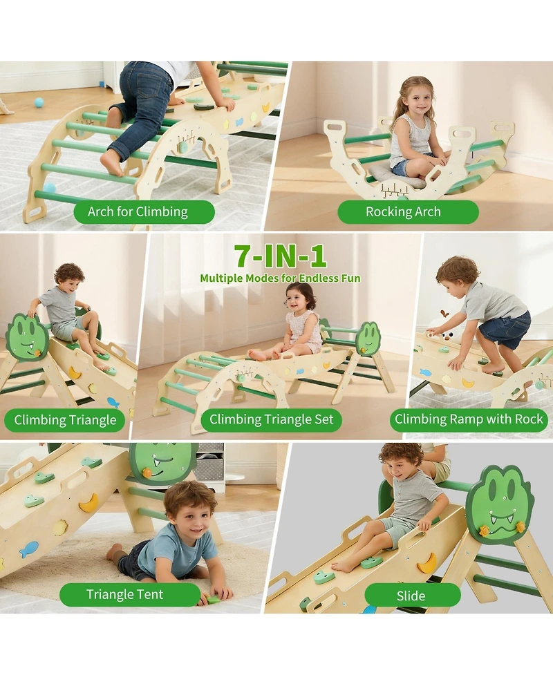 homfan 72.8 x 20.5 22.8 Inch Kids Climbing Frame Engineered Wood Toddler Indoor Play Gym Arch for Physical Fun, Wooden