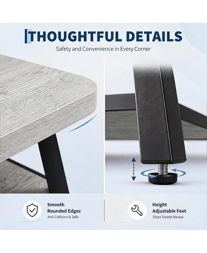 gaomon Rectangle Coffee Table for Living Room with Round Corners, Industrial Rectangle Small Coffee Table with 2-Tier Storage Shelf, Easy Assembly