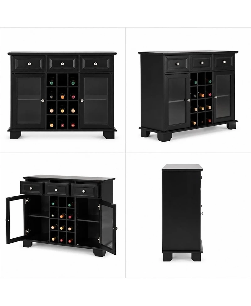 Kings Brand Furniture Buffet Server Sideboard Cabinet with Wine Storage, Black