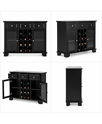 Kings Brand Furniture Buffet Server Sideboard Cabinet with Wine Storage, Black