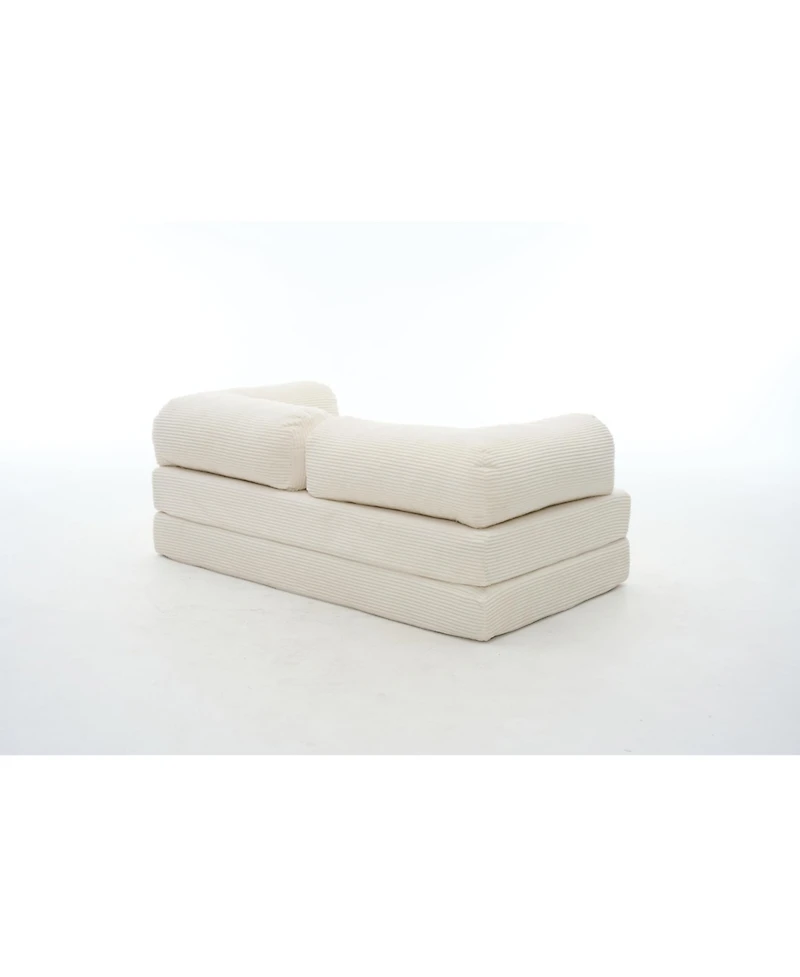 4-in-1 Convertible Folding Sofa Bed, Corduroy Floor Frame-Free Lounger with Foam Backrest-Perfect for the Living Room and Bedroom